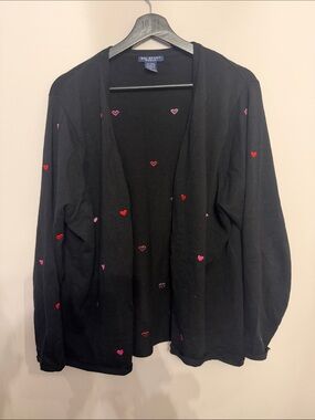 SML Sport Black Cardigan with Red and Pink Heart Embroidery